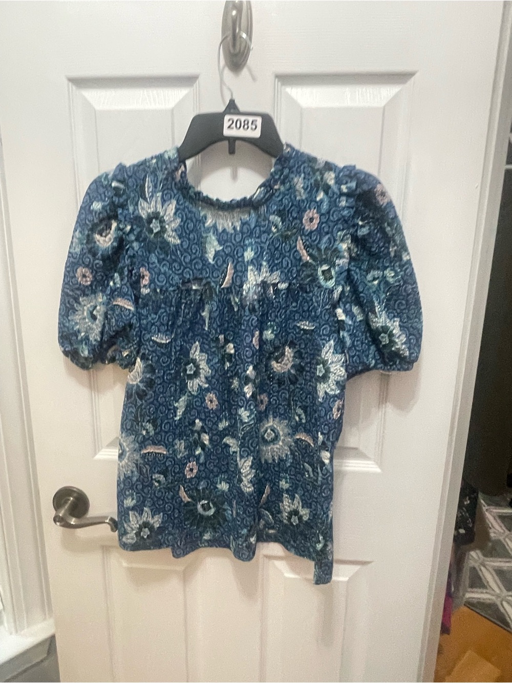 LOFT Blue Floral Puff-Sleeve Blouse